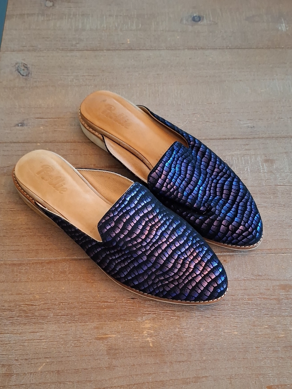 Purple Genuine Leather Rainbow Croc Effect Point-toe 'Madison' Mules (EU 37)